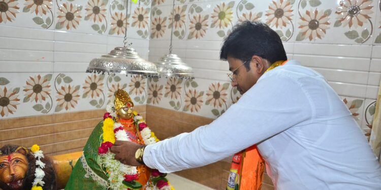 आदिशक्ती एकवीरा मातेला उमेदवार करण पाटील यांनी घातले विजयासाठी साकडे