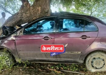 चालकाचे नियंत्रण सुटल्याने कार झाडावर आदळली, चौघे जखमी