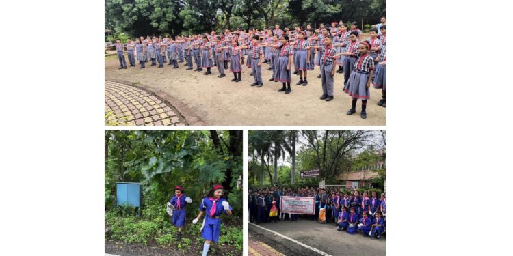 स्वच्छता पंधरवडानिमित्त विद्यार्थ्यांनी केला परिसर साफ