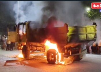 भरधाव डंपरने नऊ वर्षीय चिमुकल्याला चिरडले; संतप्त नागरिकांनी पेटविला डंपर |