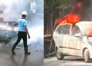 शॉर्टसर्किटमुळे आग :  सकाळी कार जाळून खाक !