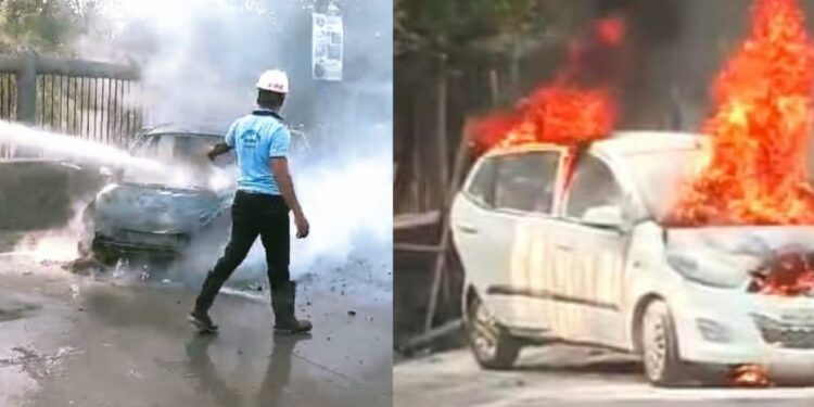 शॉर्टसर्किटमुळे आग :  सकाळी कार जाळून खाक !