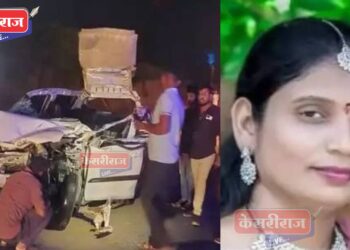 साईबाबांचे दर्शन घेऊन परतताना कारला कंटेनरने दिली जबर धडक : पत्नीचा मृत्यू, पतीसह ३ मुले गंभीर जखमी