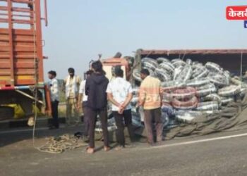 जळगाव बायपासवर मालवाहू ट्रक कलंडला! 