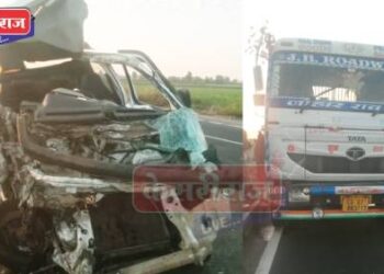 टायर फुटल्याने कार ट्रेलरवर धडकली, दोघे गंभीर जखमी