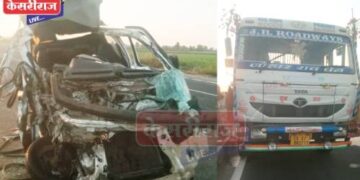 टायर फुटल्याने कार ट्रेलरवर धडकली, दोघे गंभीर जखमी