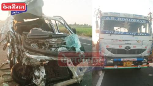 टायर फुटल्याने कार ट्रेलरवर धडकली, दोघे गंभीर जखमी