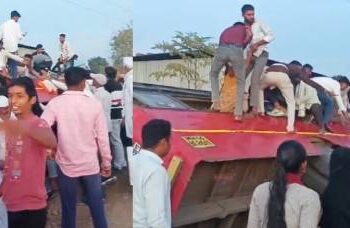 विरुद्ध दिशेने येणाऱ्या ट्रॅक्टरने कट मारल्याने बस घसरली; सुदैवाने जीवीतहानी टळली