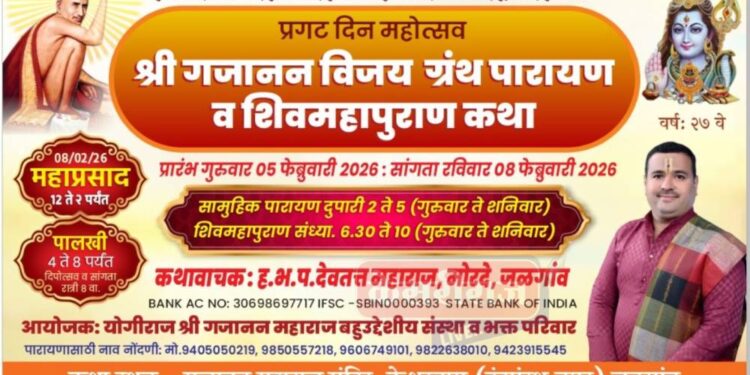 श्री गजानन महाराज यांचा १४८ वा प्रगटदिन सोहळा उत्साहात साजरा होणार