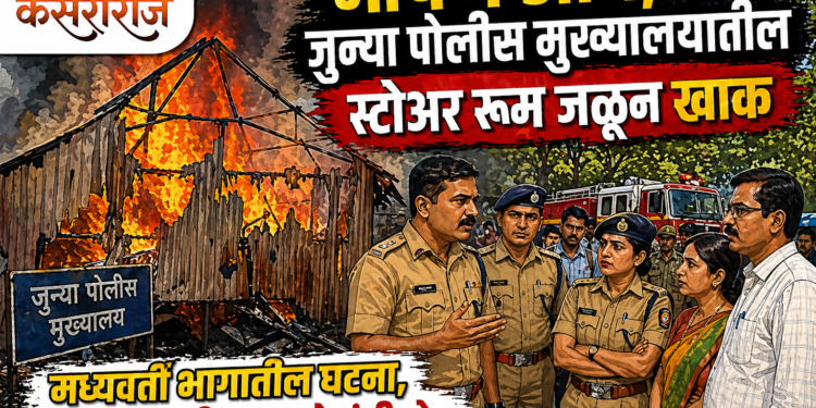भीषण आग, जुन्या पोलीस मुख्यालयातील  स्टोअर रूम जळून खाक