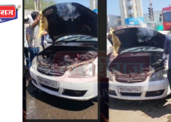 जळगावच्या टॉवर चौकात चालत्या इंडिका कारला आग