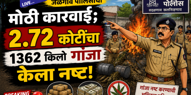 जळगाव पोलिसांची मोठी कारवाई; २.७२ कोटींचा १३६२ किलो गांजा केला नष्ट!