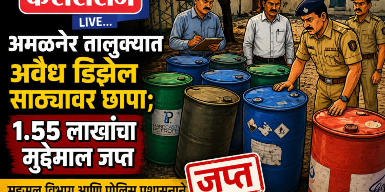 अमळनेर तालुक्यात अवैध डिझेल साठ्यावर छापा; १.५५ लाखांचा मुद्देमाल जप्त