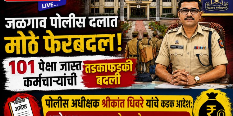 जळगाव पोलीस दलात मोठे फेरबदल; १०१ पेक्षा जास्त कर्मचाऱ्यांची तडकाफडकी बदली