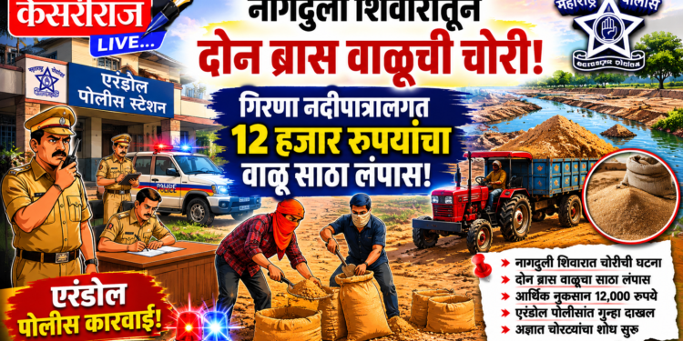 नागदुली शिवारातून दोन ब्रास वाळूची चोरी
