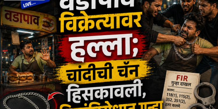 वडापाव विक्रेत्यावर हल्ला; चांदीची चैन हिसकावली, तिघांविरोधात गुन्हा