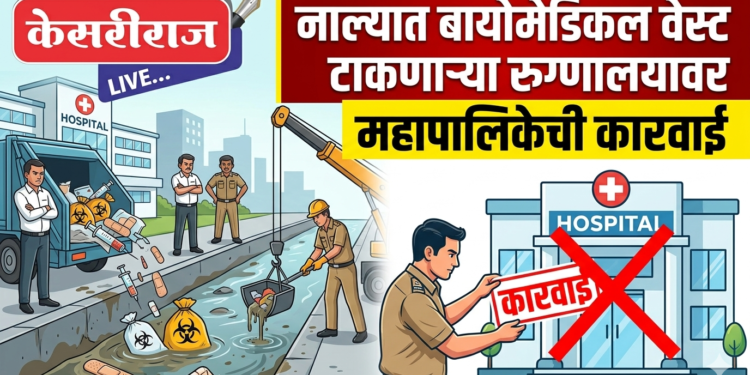 नाल्यात बायोमेडिकल वेस्ट टाकणाऱ्या रुग्णालयावर महापालिकेची कारवाई