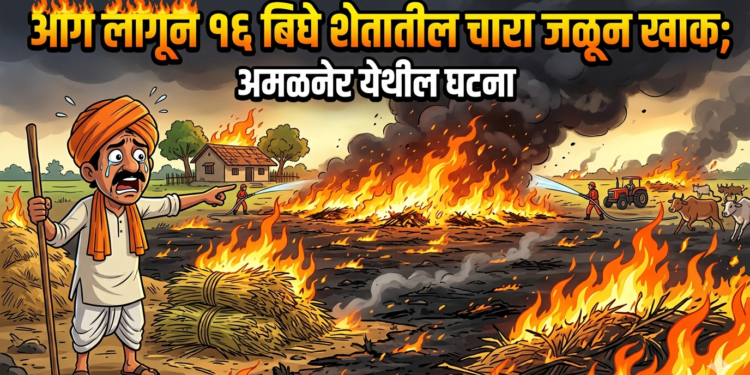 आग लागून १६ बिघे शेतातील चारा जळून खाक; अमळनेर येथील घटना