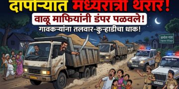 दापोऱ्यात मध्यरात्री थरार! महसूल व पोलिसांच्या गराड्यातून वाळू माफियांनी डंपर पळवले !