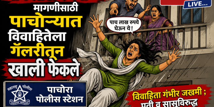 पाच लाख रुपयांच्या मागणीसाठी पाचोर्यात विवाहितेला गॅलरीतून खाली फेकले