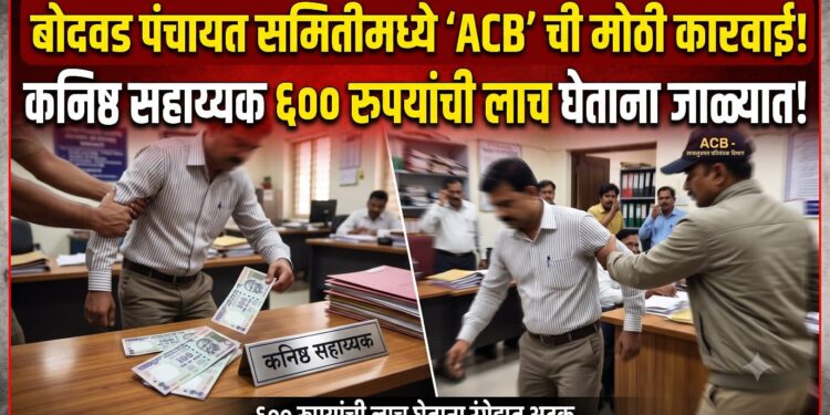कनिष्ठ सहाय्यक ६०० रुपयांची लाच घेताना लाचलुचपतच्या जाळ्यात