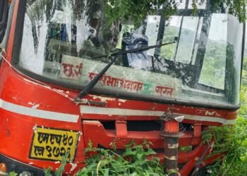 स्टिअरिंग रॉड जाम झाल्याने बस कठड्याला अडकली; चार प्रवासी किरकोळ जखमी