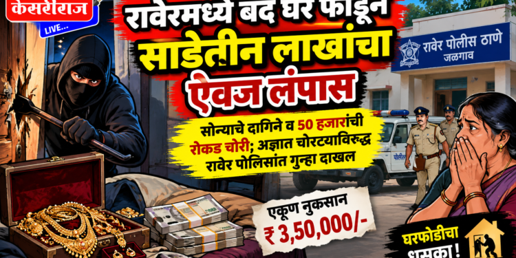 रावेरमध्ये बंद घर फोडून साडेतीन लाखांचा ऐवज लंपास