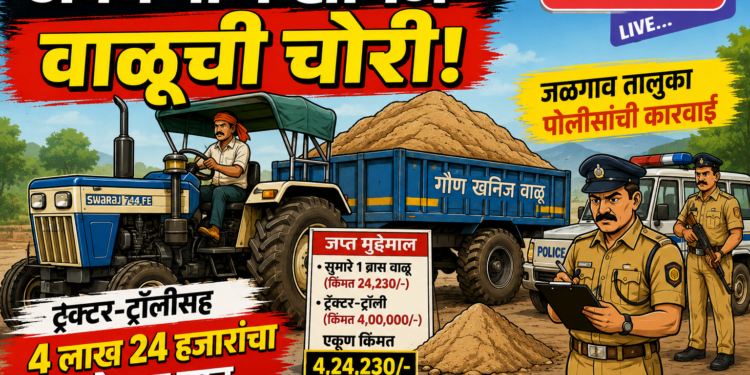 अवैध गौण खनिज वाळूची चोरी; ट्रॅक्टर-ट्रॉलीसह ४ लाख २४ हजारांचा मुद्देमाल जप्त