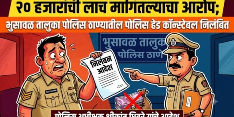 २० हजारांची लाच मागितल्याचा आरोप; भुसावळ तालुका पोलिस ठाण्यातील पोलिस हेड कॉन्स्टेबल निलंबित