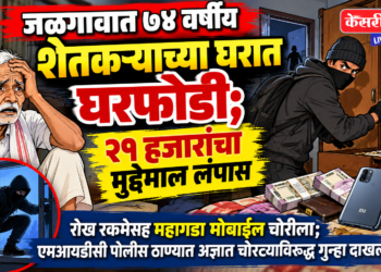 जळगावात ७४ वर्षीय शेतकऱ्याच्या घरात घरफोडी; २१ हजारांचा मुद्देमाल लंपास