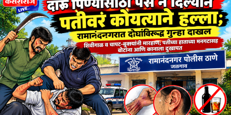 दारू पिण्यासाठी पैसे न दिल्याने पतीवर कोयत्याने हल्ला; रामानंदनगरात दोघांविरुद्ध गुन्हा दाखल