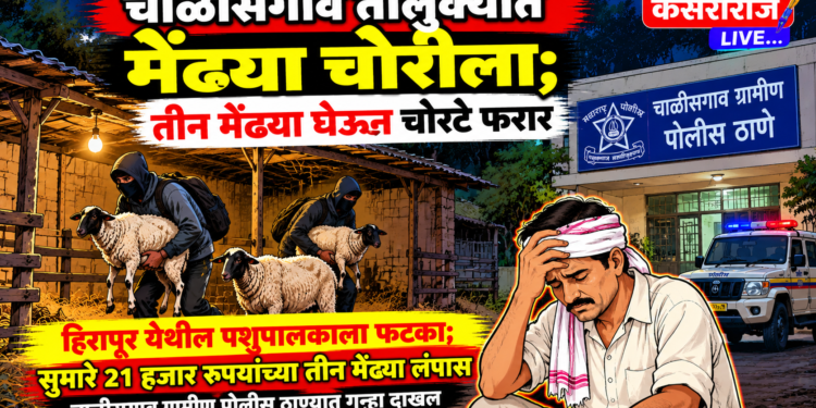 चाळीसगाव तालुक्यात मेंढ्या चोरीला; शेतातील गोठ्यातून २१ हजारांचा मुद्देमाल लंपास