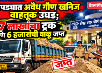 चोपड्यात अवैध गौण खनिज वाहतूक उघड; ७ लाखांचा ट्रक आणि ६ हजारांची वाळू जप्त