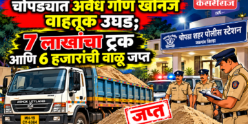 चोपड्यात अवैध गौण खनिज वाहतूक उघड; ७ लाखांचा ट्रक आणि ६ हजारांची वाळू जप्त
