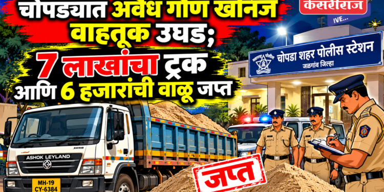 चोपड्यात अवैध गौण खनिज वाहतूक उघड; ७ लाखांचा ट्रक आणि ६ हजारांची वाळू जप्त