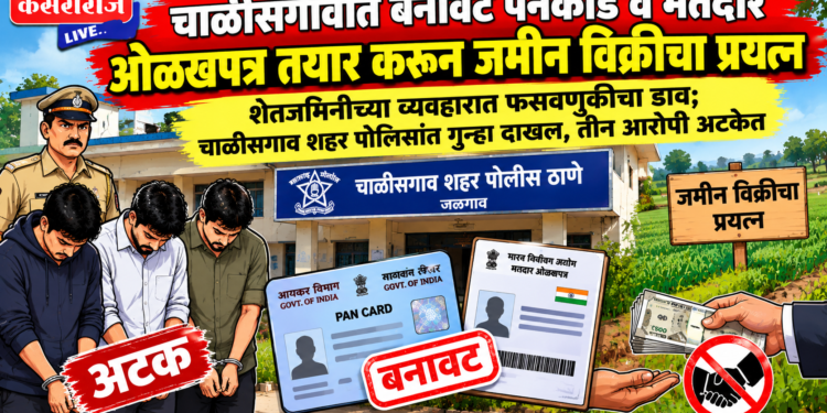 चाळीसगावात बनावट पॅनकार्ड व मतदार ओळखपत्र तयार करून जमीन विक्रीचा प्रयत्न