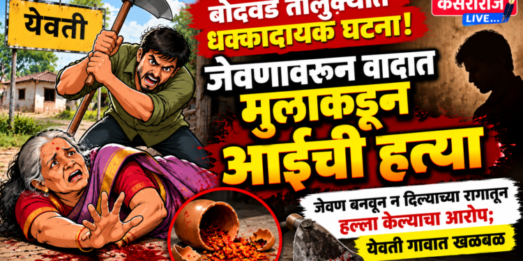 बोदवड तालुक्यात धक्कादायक घटना! जेवणावरून झालेल्या वादात मुलाकडून आईची हत्या
